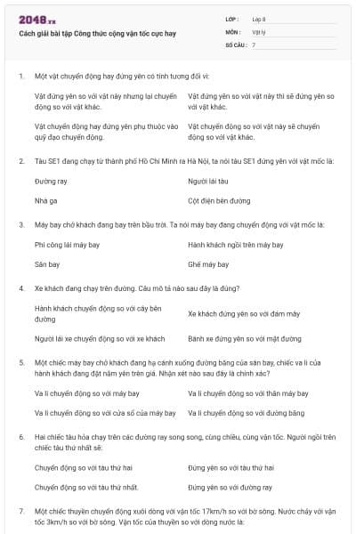 Cách giải bài tập Công thức cộng vận tốc cực hay