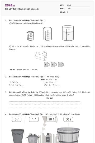 Giải VBT Toán 2 Cánh diều Lít có đáp án