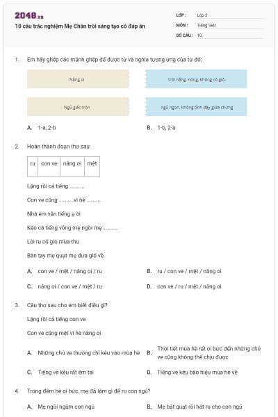 10 câu trắc nghiệm Mẹ Chân trời sáng tạo có đáp án