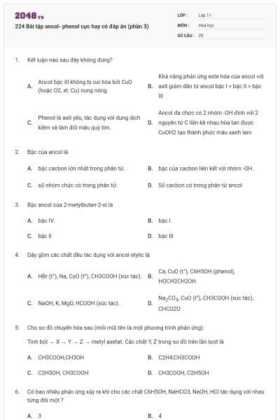 224 Bài tập ancol- phenol cực hay có đáp án (phần 3)