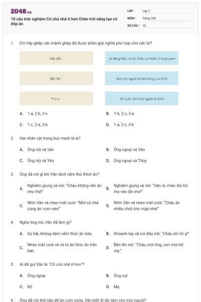 10 câu trắc nghiệm Cô chủ nhà tí hon Chân trời sáng tạo có đáp án