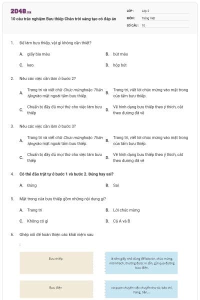 10 câu trắc nghiệm Bưu thiếp Chân trời sáng tạo có đáp án