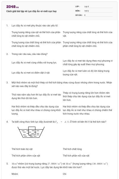 Cách giải bài tập về Lực đẩy Ác-si-mét cực hay