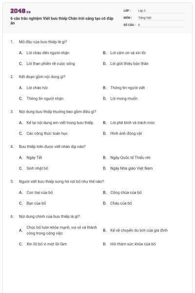6 câu trắc nghiệm Viết bưu thiếp Chân trời sáng tạo có đáp án