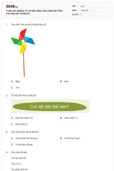 5 câu trắc nghiệm Từ chỉ đặc điểm, Dấu chấm hỏi Chân trời sáng tạo có đáp án