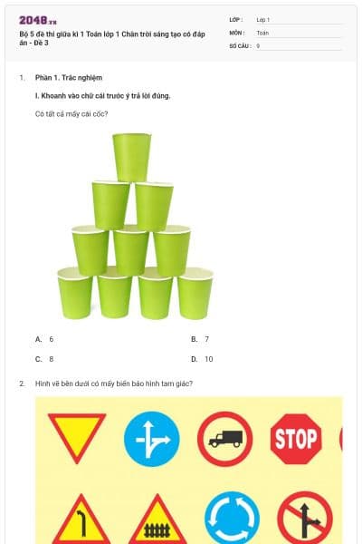 Bộ 5 đề thi giữa kì 1 Toán lớp 1 Chân trời sáng tạo có đáp án - Đề 3