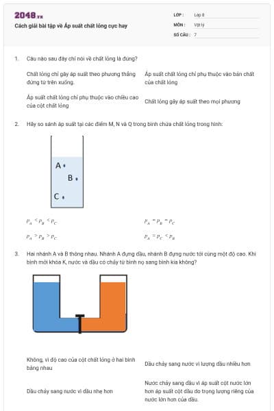 Cách giải bài tập về Áp suất chất lỏng cực hay
