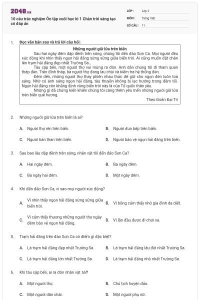 10 câu trắc nghiệm Ôn tập cuối học kì 1 Chân trời sáng tạo có đáp án