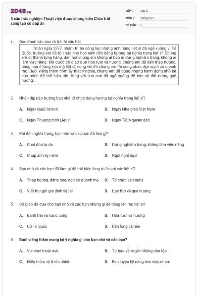 5 câu trắc nghiệm Thuật việc được chứng kiến Chân trời sáng tạo có đáp án