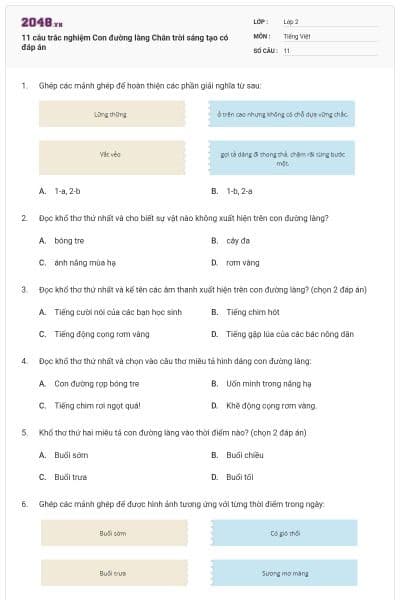 11 câu trắc nghiệm Con đường làng  Chân trời sáng tạo có đáp án