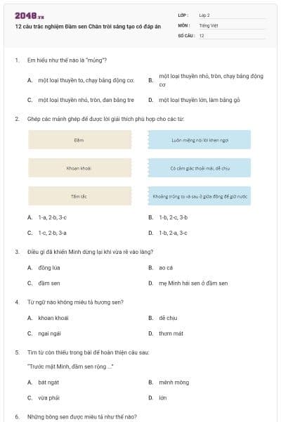 12 câu trắc nghiệm Đầm sen Chân trời sáng tạo có đáp án