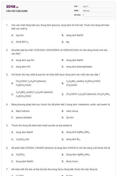 CÂU HỎI VẬN DỤNG