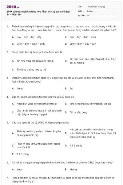200+ câu trắc nghiệm tổng hợp Phân tích kỹ thuật có đáp án - Phần 10