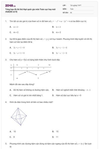 Tổng hợp đề thi thử thpt quốc gia môn Toán cực hay mới nhất(Đề số 8)