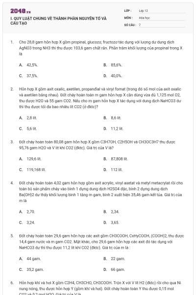 I. QUY LUẬT CHUNG VỀ THÀNH PHẦN NGUYÊN TỐ VÀ CẤU TẠO