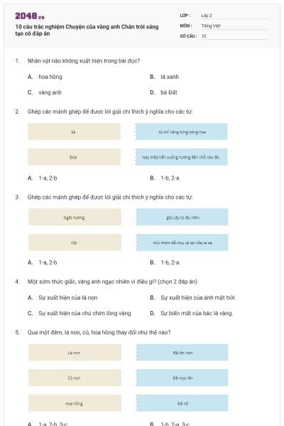 10 câu trắc nghiệm Chuyện của vàng anh Chân trời sáng tạo có đáp án