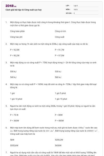 Cách giải bài tập về Công suất cực hay