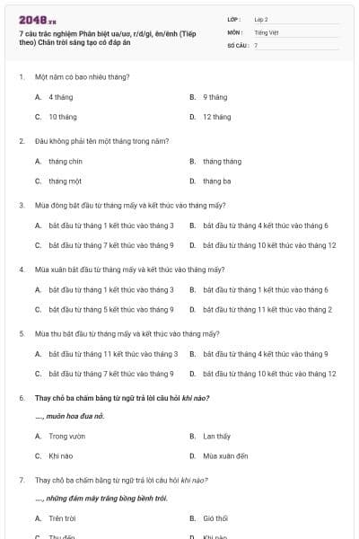 7 câu trắc nghiệm Phân biệt ua/uơ, r/d/gi, ên/ênh (Tiếp theo) Chân trời sáng tạo có đáp án