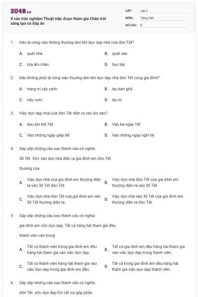 8 câu trắc nghiệm Thuật việc được tham gia Chân trời sáng tạo có đáp án