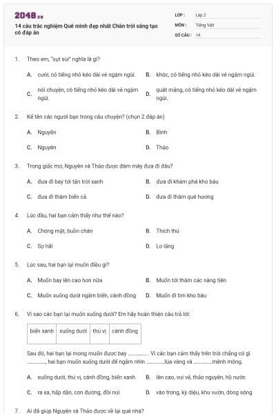 14 câu trắc nghiệm Quê mình đẹp nhất Chân trời sáng tạo có đáp án