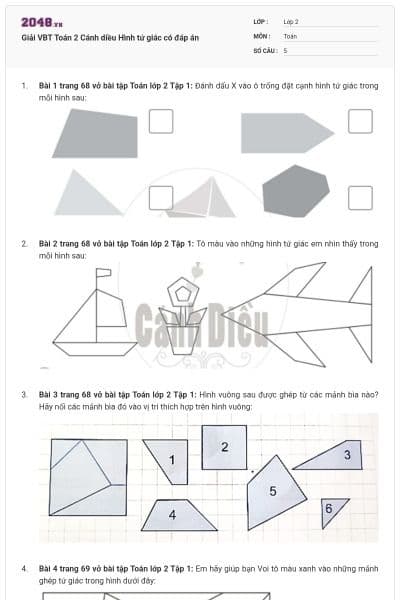 Giải VBT Toán 2 Cánh diều Hình tứ giác có đáp án