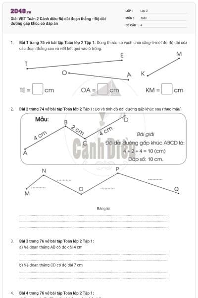Giải VBT Toán 2 Cánh diều Độ dài đoạn thẳng - Độ dài đường gấp khúc có đáp án