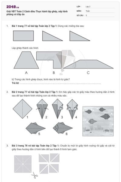 Giải VBT Toán 2 Cánh diều Thực hành lắp ghép, xếp hình phẳng có đáp án