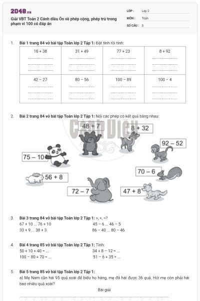 Giải VBT Toán 2 Cánh diều Ôn về phép cộng, phép trừ trong phạm vi 100 có đáp án