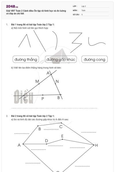 Giải VBT Toán 2 Cánh diều Ôn tập về hình học và đo lường có đáp án chi tiết