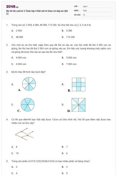 Bộ 20 đề cuối kì 2 Toán lớp 4 Kết nối tri thức có đáp án (Đề 2)