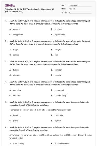 Tổng hợp đề thi thử THPT quốc gia môn tiếng anh có lời giải chi tiết (Đề số 8)
