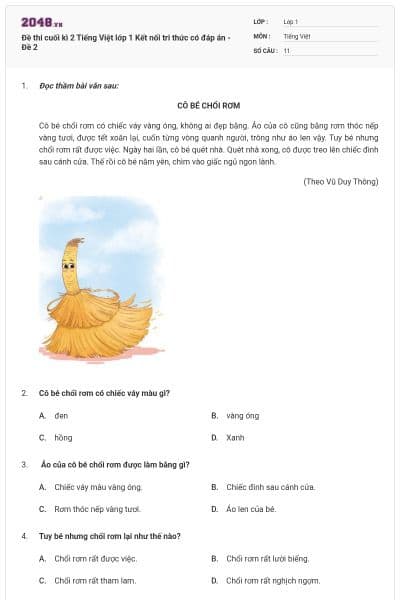 Đề thi cuối kì 2 Tiếng Việt lớp 1 Kết nối tri thức có đáp án - Đề 2