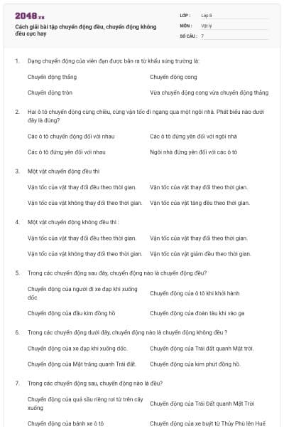Cách giải bài tập chuyển động đều, chuyển động không đều cực hay