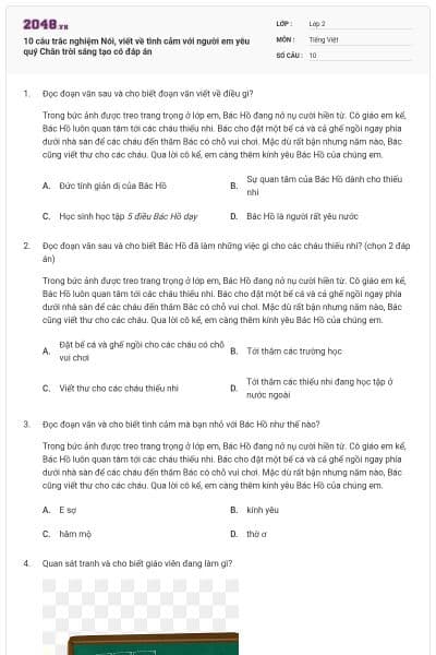 10 câu trắc nghiệm Nói, viết về tình cảm với người em yêu quý Chân trời sáng tạo có đáp án