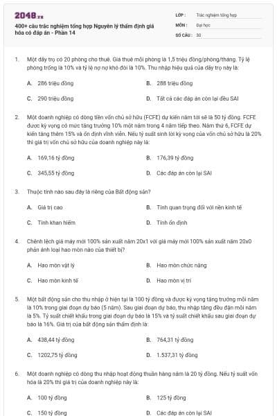 400+ câu trắc nghiệm tổng hợp Nguyên lý thẩm định giá hóa có đáp án - Phần 14