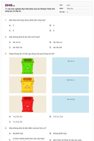 11 câu trắc nghiệm Bạn biết phân loại rác không? Chân trời sáng tạo có đáp án