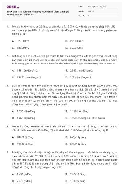 400+ câu trắc nghiệm tổng hợp Nguyên lý thẩm định giá hóa có đáp án - Phần 36