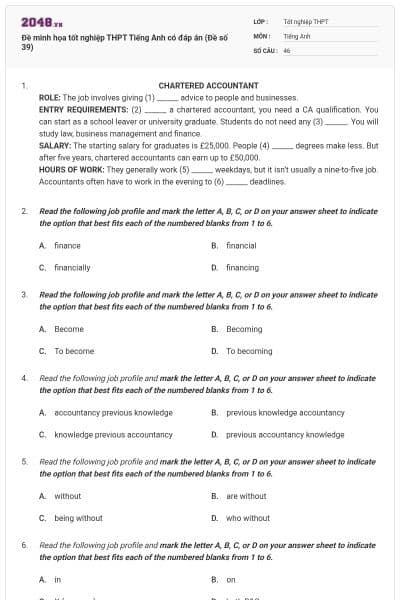 Đề minh họa tốt nghiệp THPT Tiếng Anh có đáp án (Đề số 39)