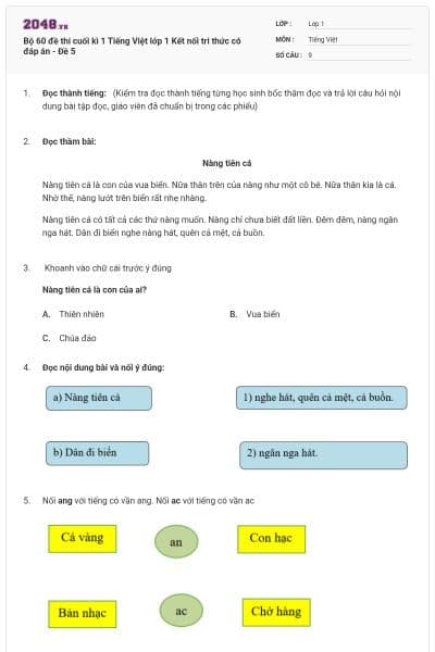 Bộ 60 đề thi cuối kì 1 Tiếng Việt lớp 1 Kết nối tri thức có đáp án - Đề 5