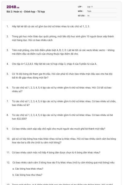 Bài 2: Hoán vị - Chỉnh hợp - Tổ hợp