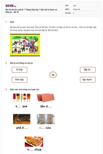 Bộ 60 đề thi cuối kì 1 Tiếng Việt lớp 1 Kết nối tri thức có đáp án - Đề 21