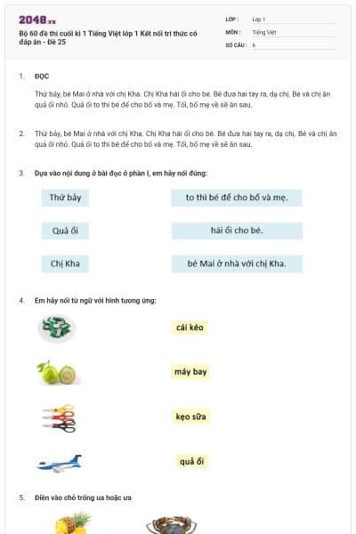 Bộ 60 đề thi cuối kì 1 Tiếng Việt lớp 1 Kết nối tri thức có đáp án - Đề 25