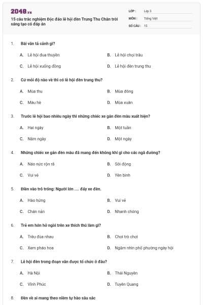 15 câu trắc nghiệm Độc đáo lễ hội đèn Trung Thu Chân trời sáng tạo có đáp án