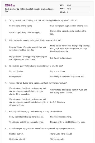 Cách giải bài tập về Cấu tạo chất: nguyên tử, phân tử cực hay