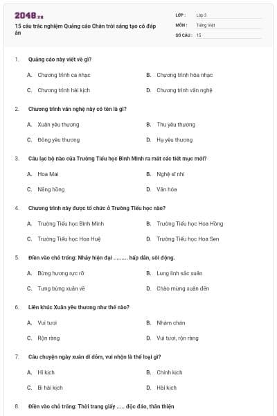 15 câu trắc nghiệm Quảng cáo Chân trời sáng tạo có đáp án