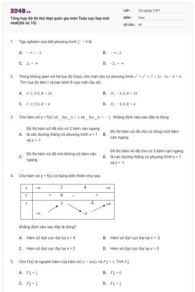 Tổng hợp đề thi thử thpt quốc gia môn Toán cực hay mới nhất(Đề số 10)