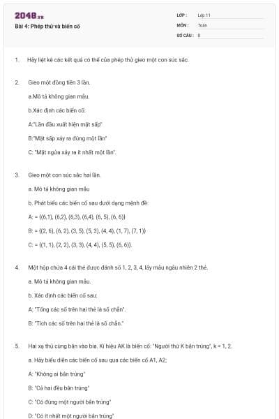 Bài 4: Phép thử và biến cố