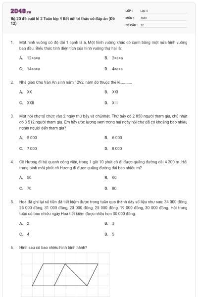 Bộ 20 đề cuối kì 2 Toán lớp 4 Kết nối tri thức có đáp án (Đề 12)