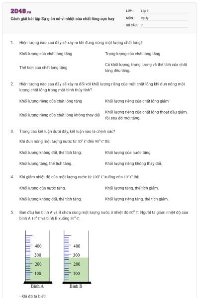 Cách giải bài tập Sự giãn nở vì nhiệt của chất lỏng cực hay