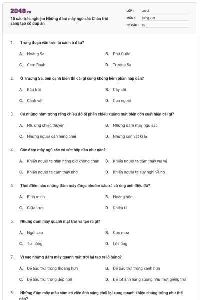 15 câu trắc nghiệm Những đám mây ngũ sắc Chân trời sáng tạo có đáp án